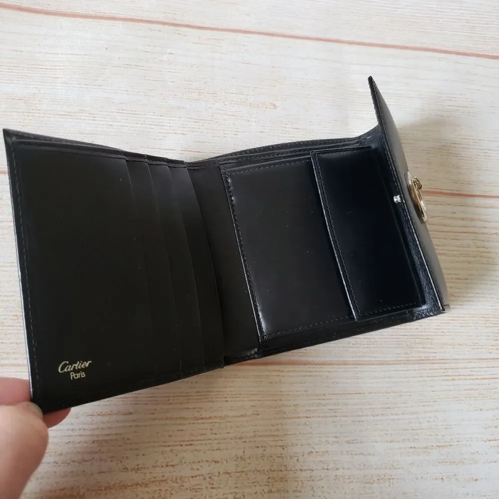 Authentic Cartier Leather Compact Unisex Wallet Black Designer Classic Piece